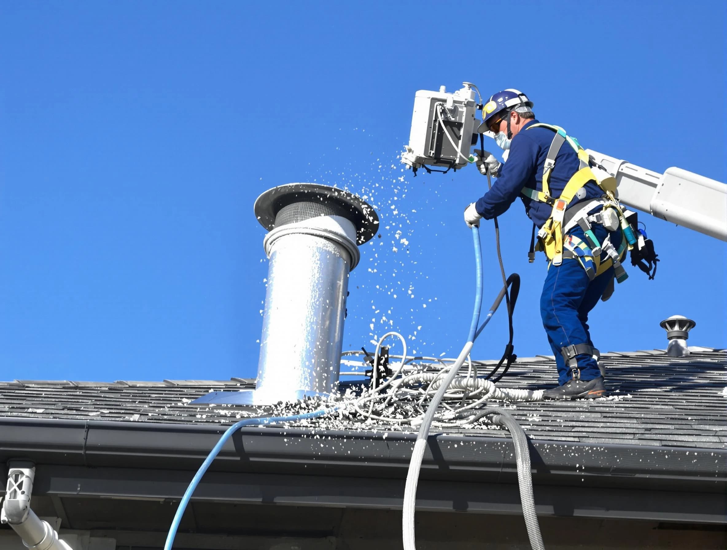 Hopewell Dryer Vent Cleaning certified technician safely cleaning a roof-mounted dryer vent in Hopewell