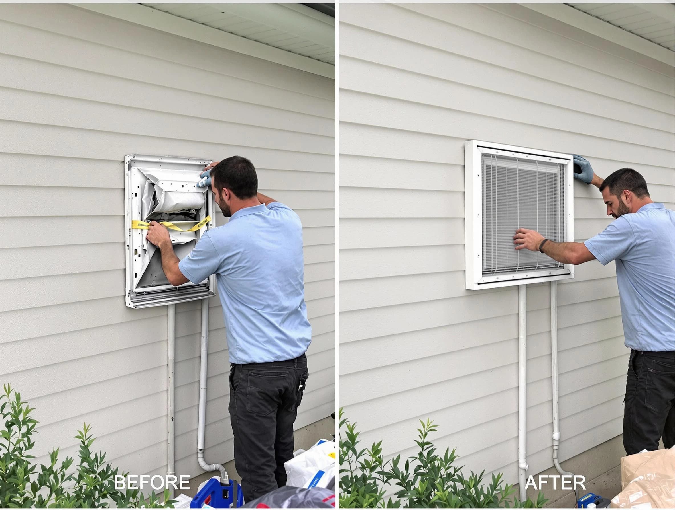 Hopewell Dryer Vent Cleaning technician installing high-quality dryer vent cover at a residential property in Hopewell