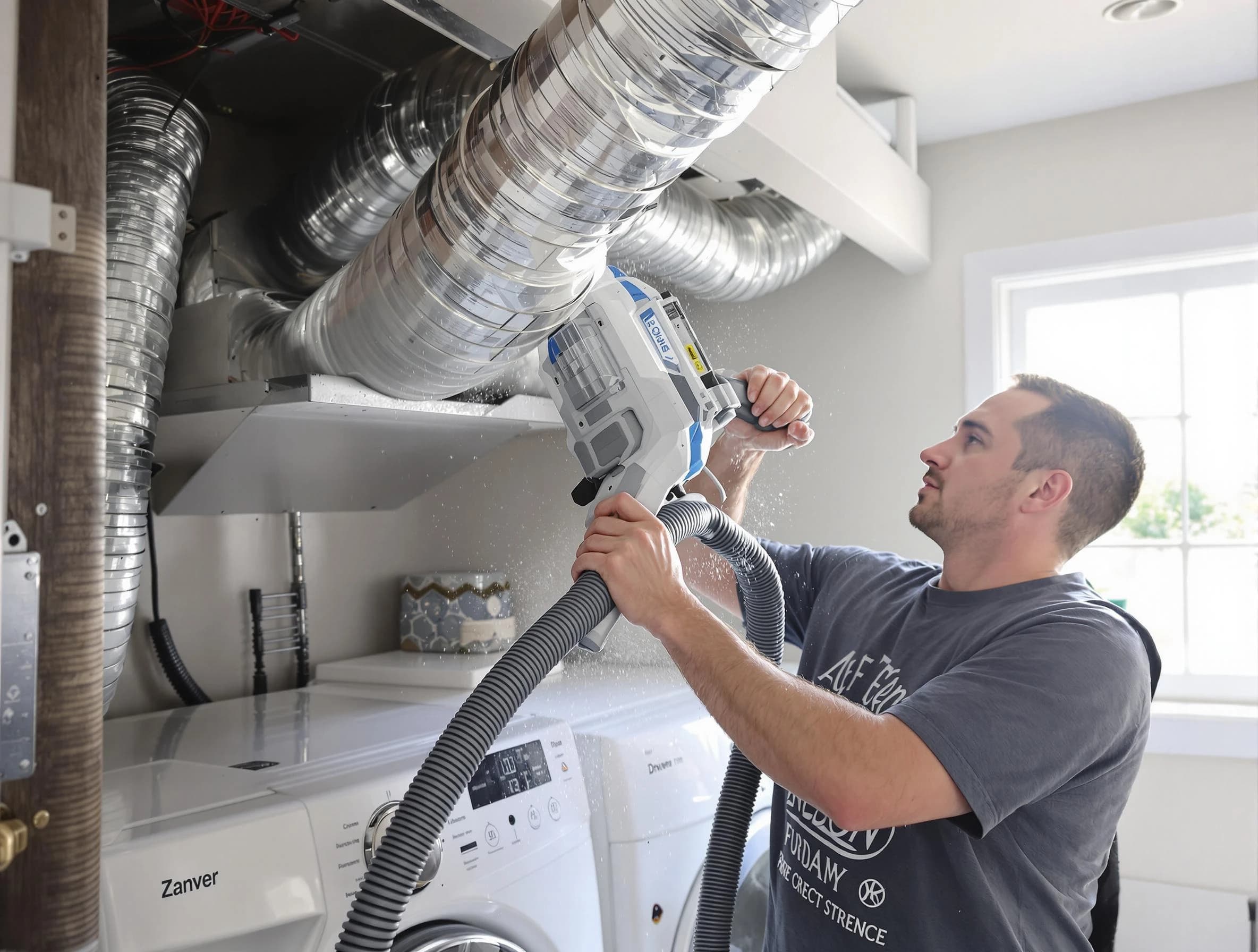 Hopewell Dryer Vent Cleaning specialist cleaning deep within a dryer vent duct system in Hopewell